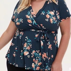 Torrid Navy Floral Crepe Wrap Top